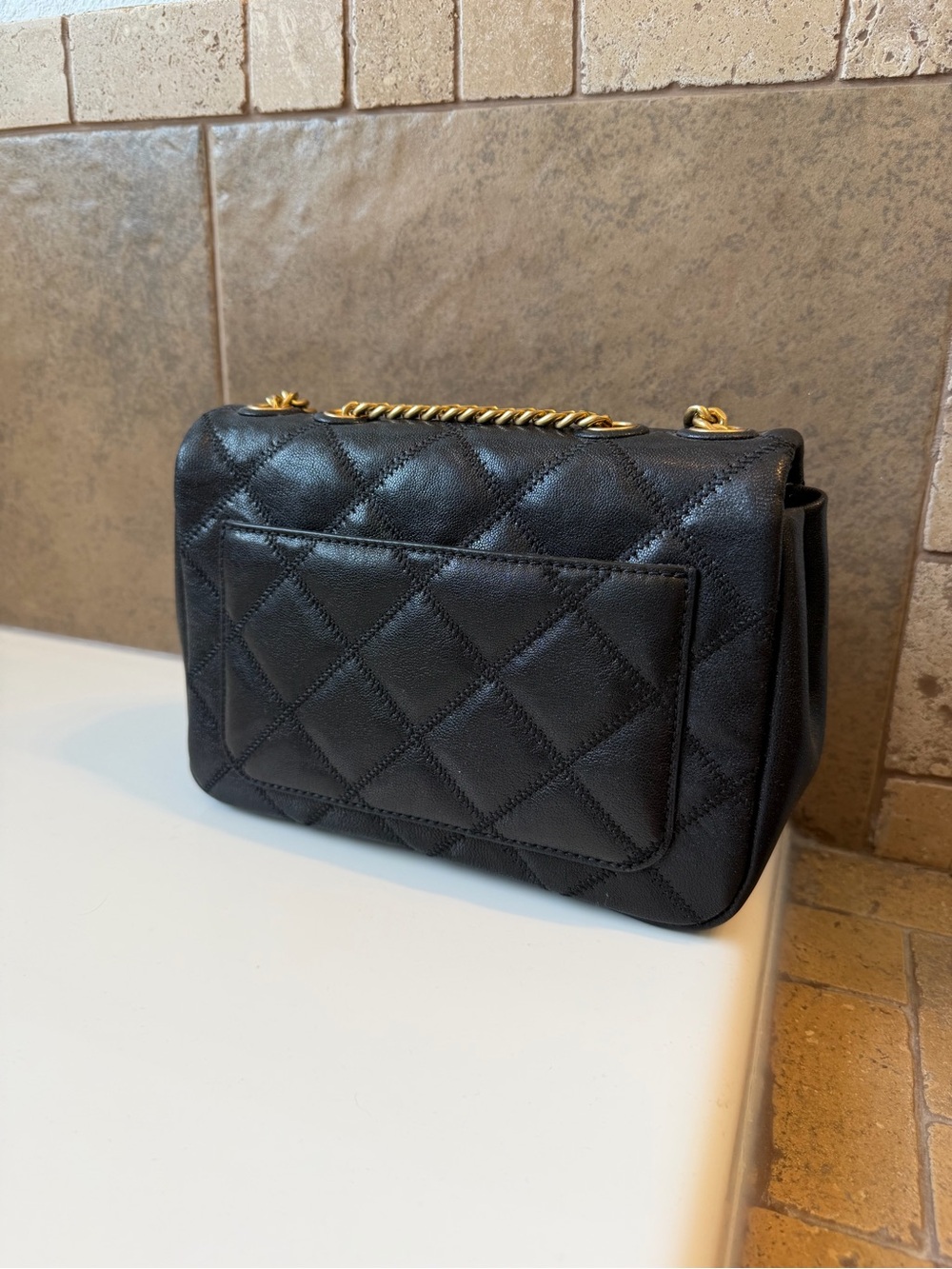 Tory Burch Black Leather Convertible Shoulder/Crossbody Bag with Gold Chain - Picture 2 of 4